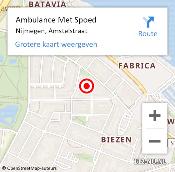 Locatie op kaart van de 112 melding: Ambulance Met Spoed Naar Nijmegen, Amstelstraat op 31 oktober 2015 04:23