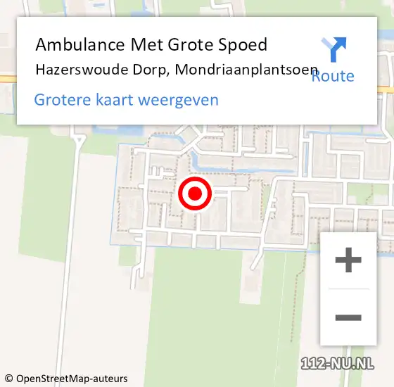 Locatie op kaart van de 112 melding: Ambulance Met Grote Spoed Naar Hazerswoude Dorp, Mondriaanplantsoen op 25 november 2013 13:54