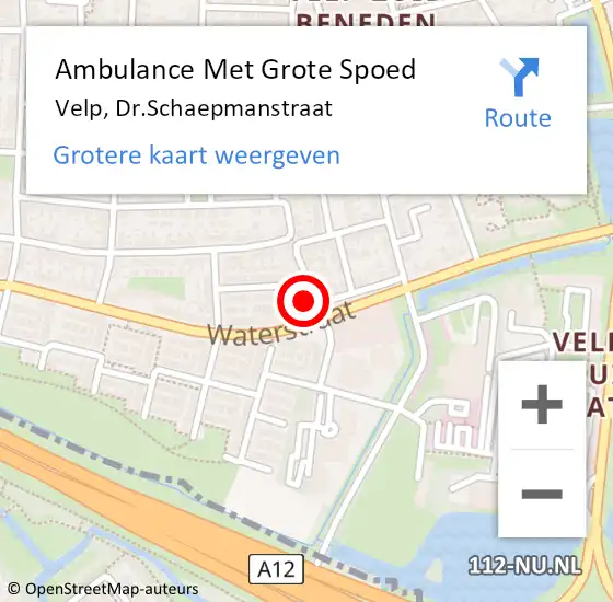 Locatie op kaart van de 112 melding: Ambulance Met Grote Spoed Naar Velp, Dr.Schaepmanstraat op 31 oktober 2015 17:48