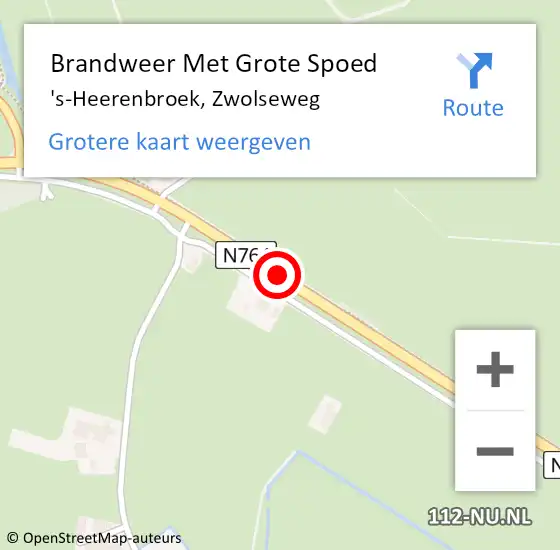 Locatie op kaart van de 112 melding: Brandweer Met Grote Spoed Naar 's-Heerenbroek, Zwolseweg op 2 november 2015 06:36