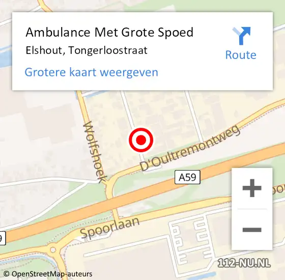 Locatie op kaart van de 112 melding: Ambulance Met Grote Spoed Naar Elshout, Tongerloostraat op 2 november 2015 13:47