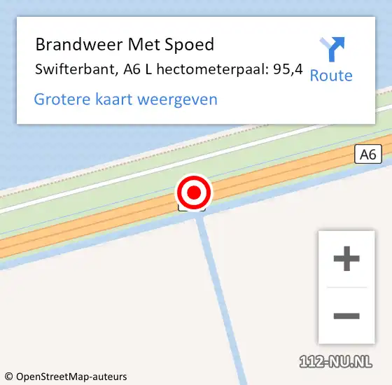 Locatie op kaart van de 112 melding: Brandweer Met Spoed Naar Swifterbant, A6 L hectometerpaal: 95,4 op 2 november 2015 17:00