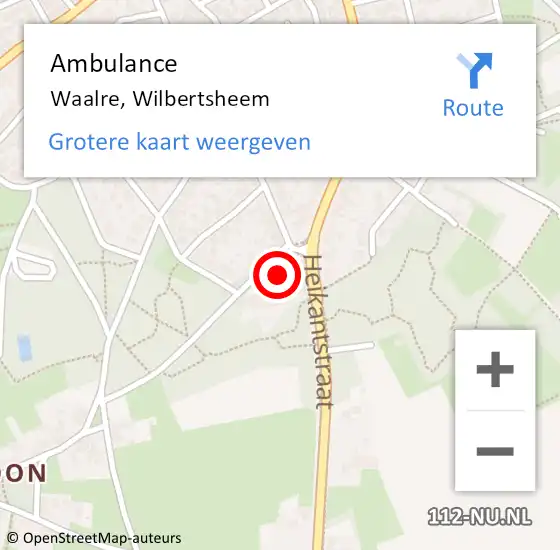 Locatie op kaart van de 112 melding: Ambulance Waalre, Wilbertsheem op 4 november 2015 13:39