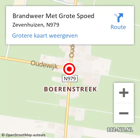 Locatie op kaart van de 112 melding: Brandweer Met Grote Spoed Naar Zevenhuizen, N979 op 5 november 2015 07:00