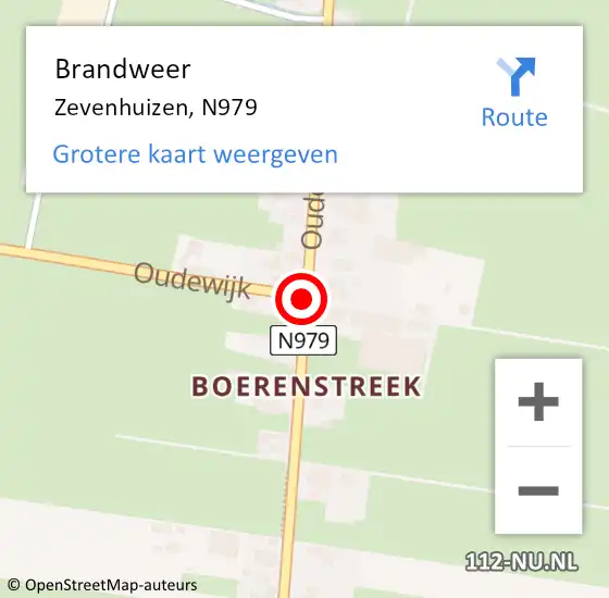 Locatie op kaart van de 112 melding: Brandweer Zevenhuizen, N979 op 5 november 2015 07:03