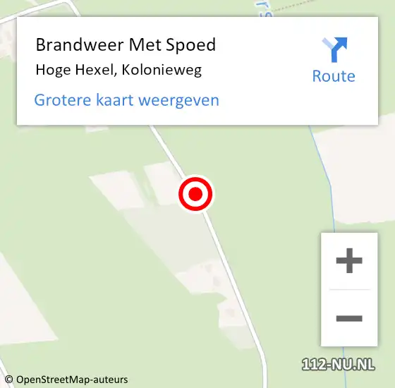 Locatie op kaart van de 112 melding: Brandweer Met Spoed Naar Hoge Hexel, Kolonieweg op 5 november 2015 13:32