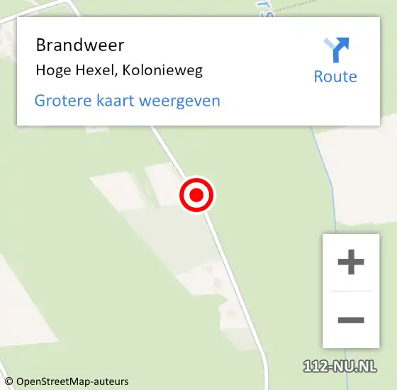 Locatie op kaart van de 112 melding: Brandweer Hoge Hexel, Kolonieweg op 5 november 2015 13:40