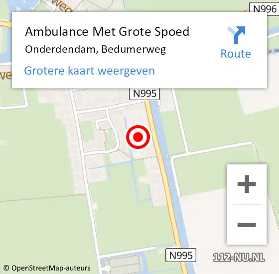 Locatie op kaart van de 112 melding: Ambulance Met Grote Spoed Naar Onderdendam, Bedumerweg op 5 november 2015 17:36
