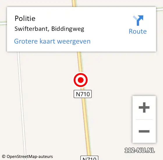 Locatie op kaart van de 112 melding: Politie Swifterbant, Biddingweg op 5 november 2015 19:08