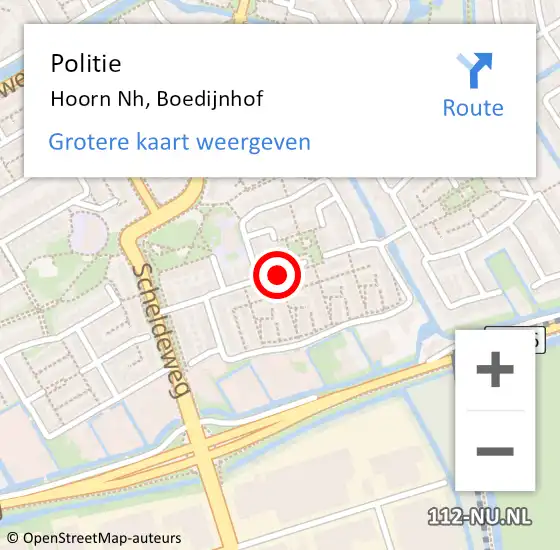 Locatie op kaart van de 112 melding: Politie Hoorn Nh, Boedijnhof op 6 november 2015 08:50