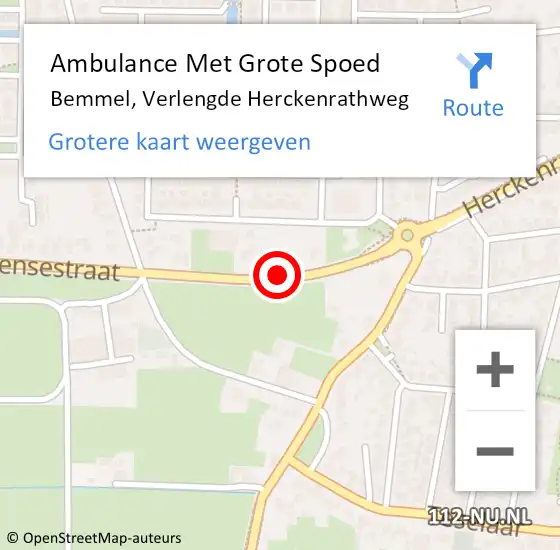 Locatie op kaart van de 112 melding: Ambulance Met Grote Spoed Naar Bemmel, Verlengde Herckenrathweg op 6 november 2015 14:05