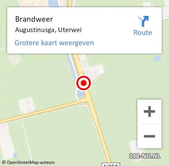 Locatie op kaart van de 112 melding: Brandweer Augustinusga, Uterwei op 6 november 2015 18:29