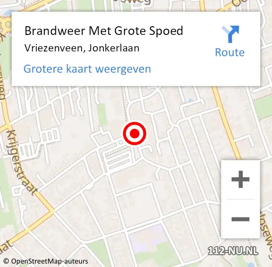 Locatie op kaart van de 112 melding: Brandweer Met Grote Spoed Naar Vriezenveen, Jonkerlaan op 6 november 2015 20:25