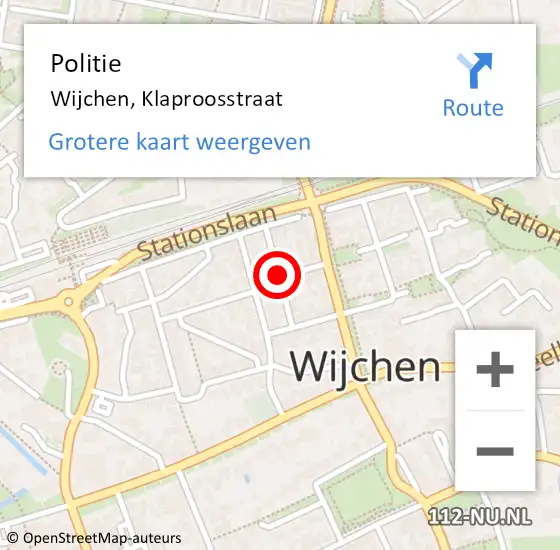 Locatie op kaart van de 112 melding: Politie Wijchen, Klaproosstraat op 7 november 2015 14:03