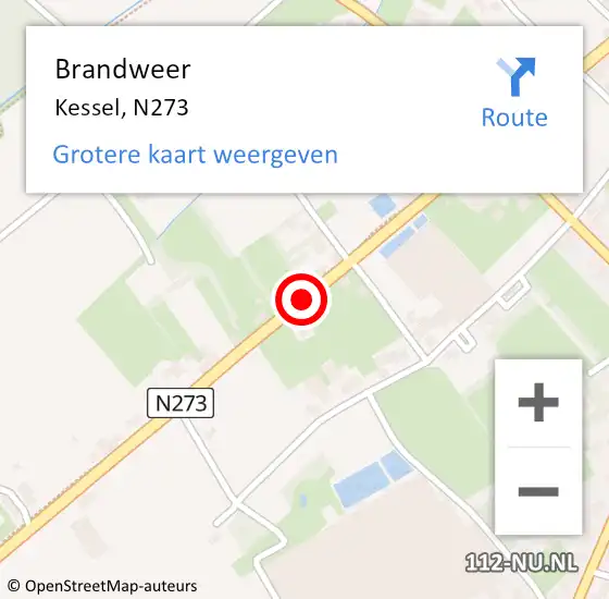 Locatie op kaart van de 112 melding: Brandweer Kessel, N273 op 7 november 2015 15:40