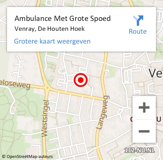Locatie op kaart van de 112 melding: Ambulance Met Grote Spoed Naar Venray, De Houten Hoek op 8 november 2015 12:38