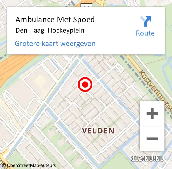 Locatie op kaart van de 112 melding: Ambulance Met Spoed Naar Den Haag, Hockeyplein op 8 november 2015 16:03