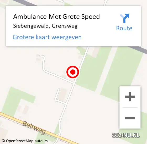 Locatie op kaart van de 112 melding: Ambulance Met Grote Spoed Naar Siebengewald, Grensweg op 9 november 2015 03:57