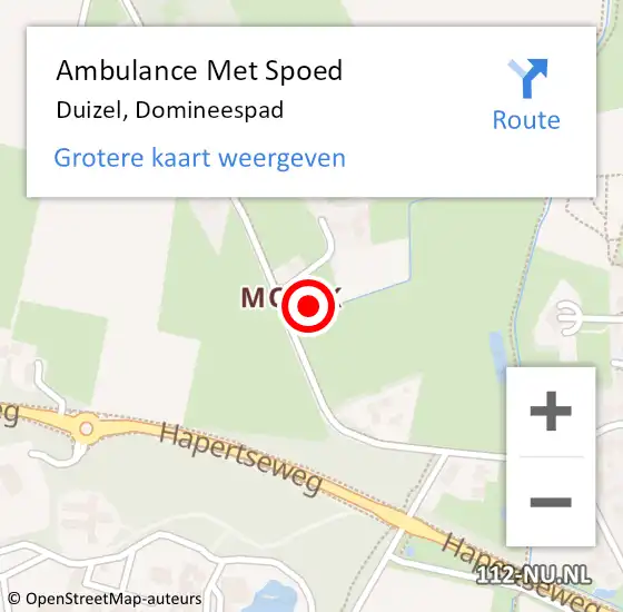 Locatie op kaart van de 112 melding: Ambulance Met Spoed Naar Duizel, Domineespad op 9 november 2015 09:30