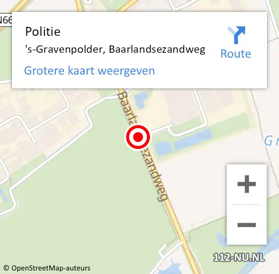 Locatie op kaart van de 112 melding: Politie 's-Gravenpolder, Baarlandsezandweg op 9 november 2015 12:23