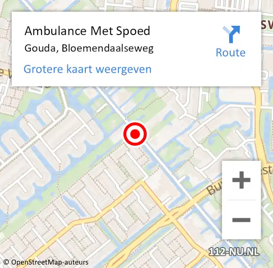 Locatie op kaart van de 112 melding: Ambulance Met Spoed Naar Gouda, Bloemendaalseweg op 9 november 2015 15:18