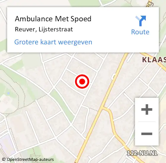 Locatie op kaart van de 112 melding: Ambulance Met Spoed Naar Reuver, Lijsterstraat op 10 november 2015 05:29