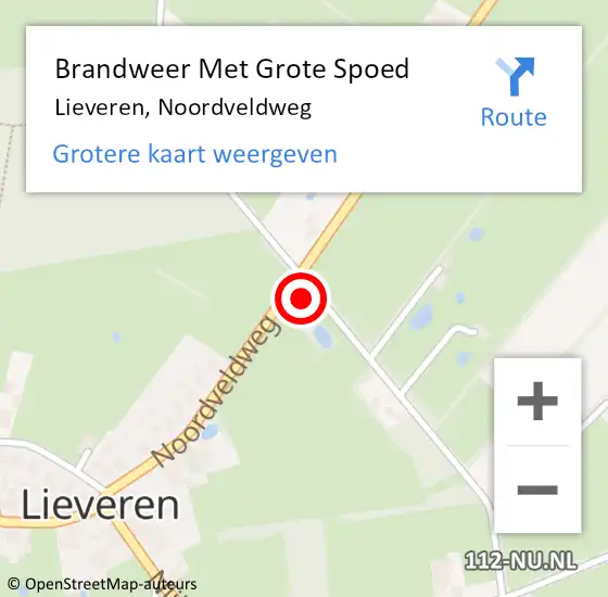 Locatie op kaart van de 112 melding: Brandweer Met Grote Spoed Naar Lieveren, Noordveldweg op 10 november 2015 06:34