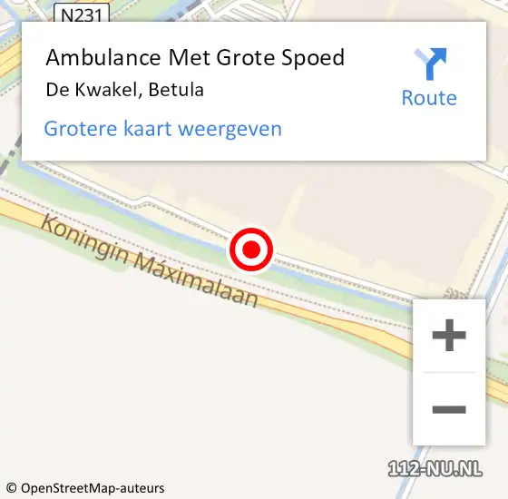 Locatie op kaart van de 112 melding: Ambulance Met Grote Spoed Naar De Kwakel, Betula op 10 november 2015 09:13