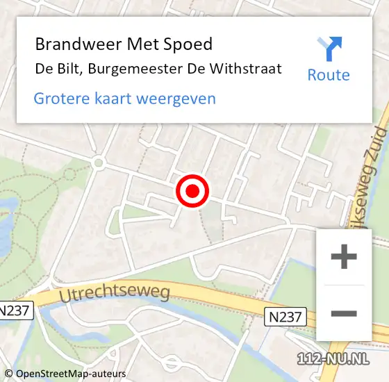Locatie op kaart van de 112 melding: Brandweer Met Spoed Naar De Bilt, Burgemeester De Withstraat op 10 november 2015 16:27