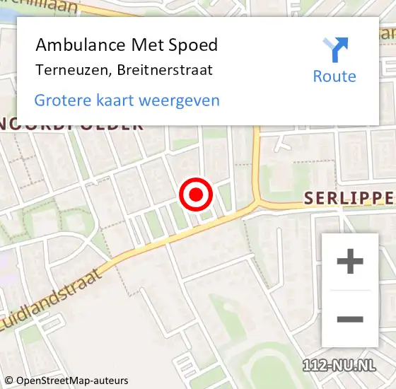 Locatie op kaart van de 112 melding: Ambulance Met Spoed Naar Terneuzen, Breitnerstraat op 10 november 2015 21:22