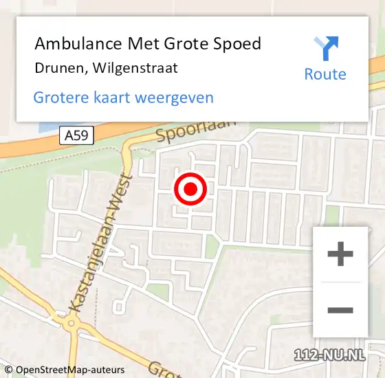 Locatie op kaart van de 112 melding: Ambulance Met Grote Spoed Naar Drunen, Wilgenstraat op 14 september 2013 00:18