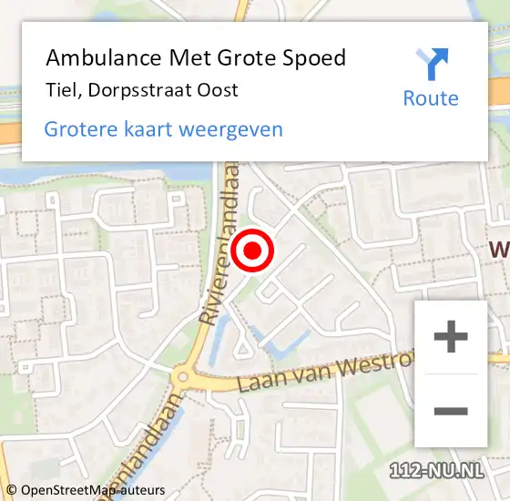 Locatie op kaart van de 112 melding: Ambulance Met Grote Spoed Naar Tiel, Dorpsstraat Oost op 11 november 2015 21:49