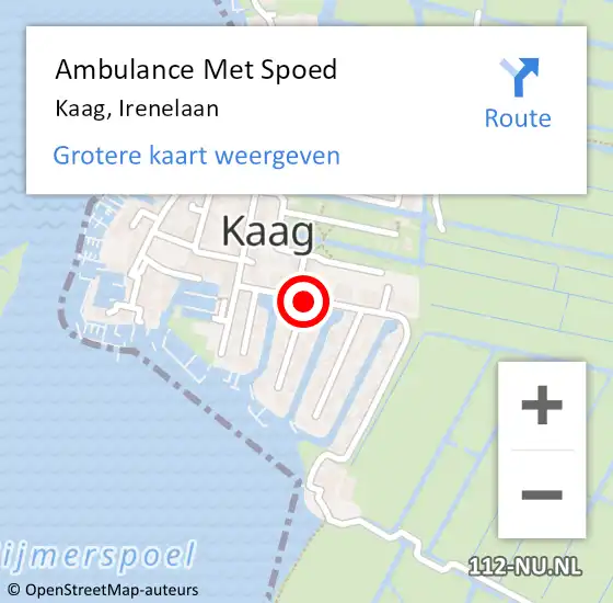 Locatie op kaart van de 112 melding: Ambulance Met Spoed Naar Kaag, Irenelaan op 11 november 2015 22:07