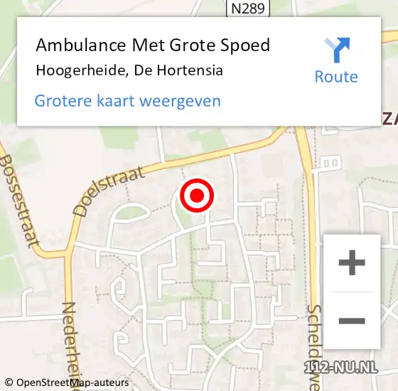 Locatie op kaart van de 112 melding: Ambulance Met Grote Spoed Naar Hoogerheide, De Hortensia op 12 november 2015 14:47