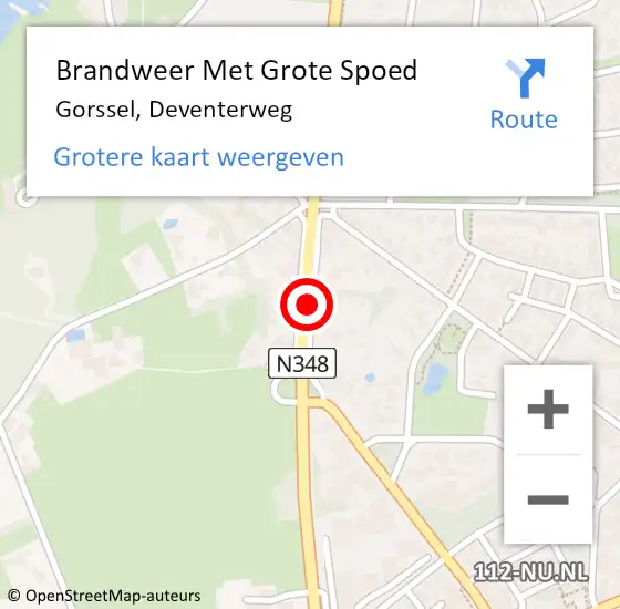 Locatie op kaart van de 112 melding: Brandweer Met Grote Spoed Naar Gorssel, Deventerweg op 12 november 2015 18:05
