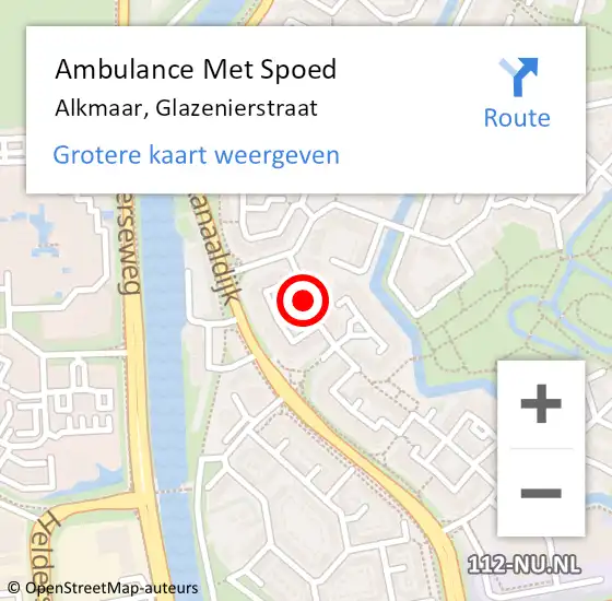 Locatie op kaart van de 112 melding: Ambulance Met Spoed Naar Alkmaar, Glazenierstraat op 14 november 2015 11:55
