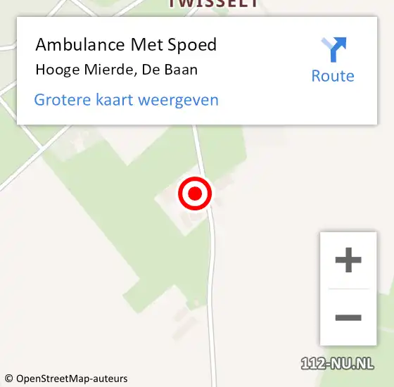 Locatie op kaart van de 112 melding: Ambulance Met Spoed Naar Hooge Mierde, De Baan op 14 november 2015 12:11