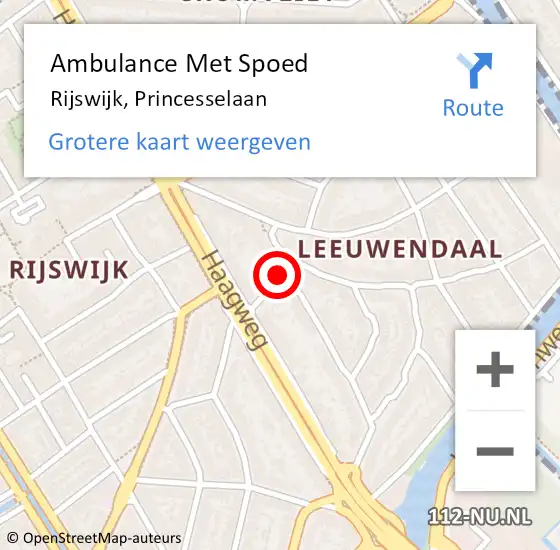 Locatie op kaart van de 112 melding: Ambulance Met Spoed Naar Rijswijk, Princesselaan op 15 november 2015 06:27
