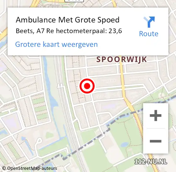 Locatie op kaart van de 112 melding: Ambulance Met Grote Spoed Naar Beets, A7 Re op 15 november 2015 07:45