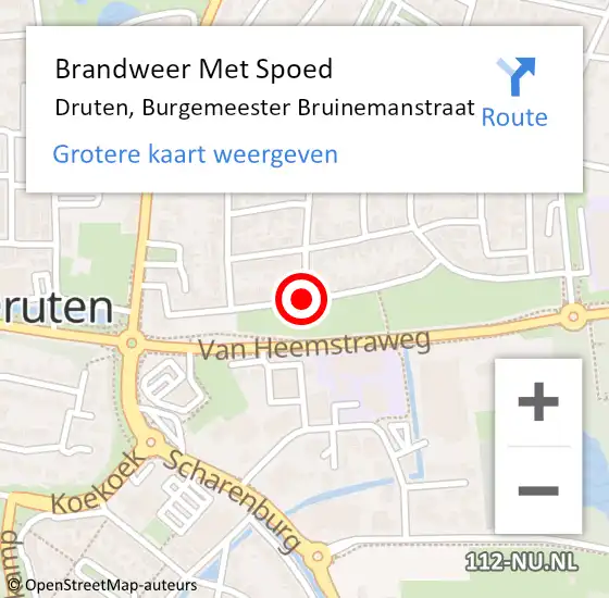 Locatie op kaart van de 112 melding: Brandweer Met Spoed Naar Druten, Burgemeester Bruinemanstraat op 15 november 2015 13:15