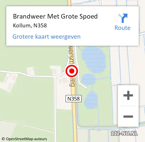 Locatie op kaart van de 112 melding: Brandweer Met Grote Spoed Naar Kollum, N358 op 16 november 2015 11:44