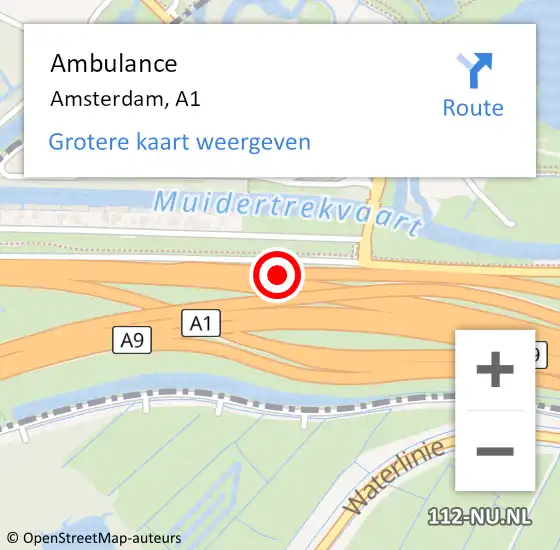 Locatie op kaart van de 112 melding: Ambulance Amsterdam, A1 op 16 november 2015 11:54