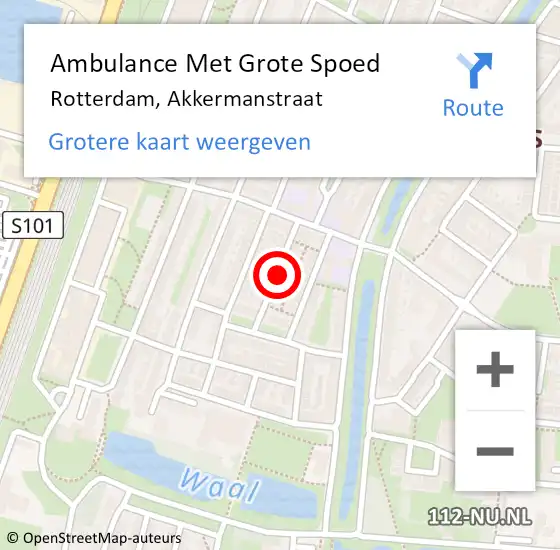 Locatie op kaart van de 112 melding: Ambulance Met Grote Spoed Naar Rotterdam, Akkermanstraat op 16 november 2015 12:14