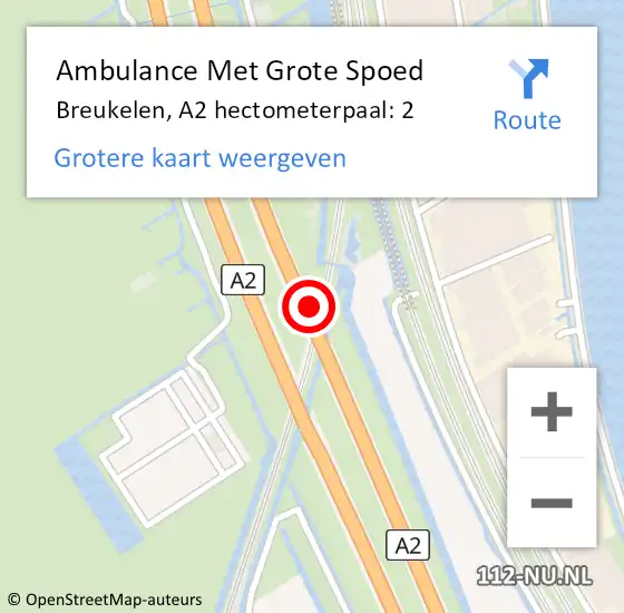 Locatie op kaart van de 112 melding: Ambulance Met Grote Spoed Naar Breukelen, A2 hectometerpaal: 2 op 16 november 2015 17:11