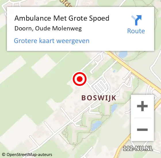 Locatie op kaart van de 112 melding: Ambulance Met Grote Spoed Naar Doorn, Oude Molenweg op 17 november 2015 15:07