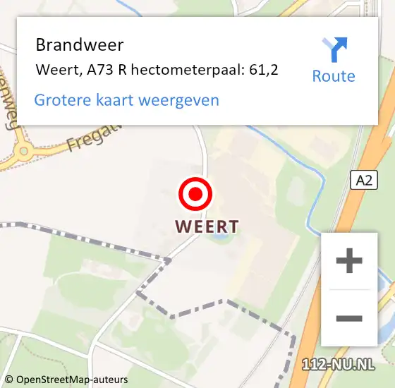 Locatie op kaart van de 112 melding: Brandweer Weert, A73 R hectometerpaal: 61,2 op 17 november 2015 17:51