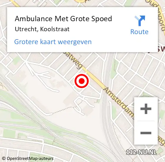 Locatie op kaart van de 112 melding: Ambulance Met Grote Spoed Naar Utrecht, Koolstraat op 18 november 2015 05:18