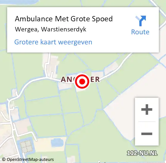 Locatie op kaart van de 112 melding: Ambulance Met Grote Spoed Naar Wergea, Warstienserdyk op 19 november 2015 00:35