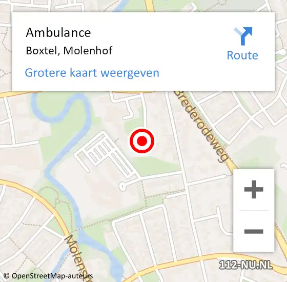 Locatie op kaart van de 112 melding: Ambulance Boxtel, Molenhof op 19 november 2015 13:53