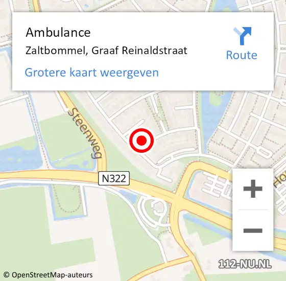 Locatie op kaart van de 112 melding: Ambulance Zaltbommel, Graaf Reinaldstraat op 20 november 2015 07:42